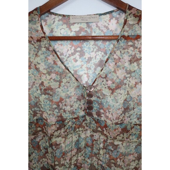 Stella McCartney Sheer Silk Blouse Size 36 Floral Cinched Waist Ruffles S  2 4 - Picture 10 of 13